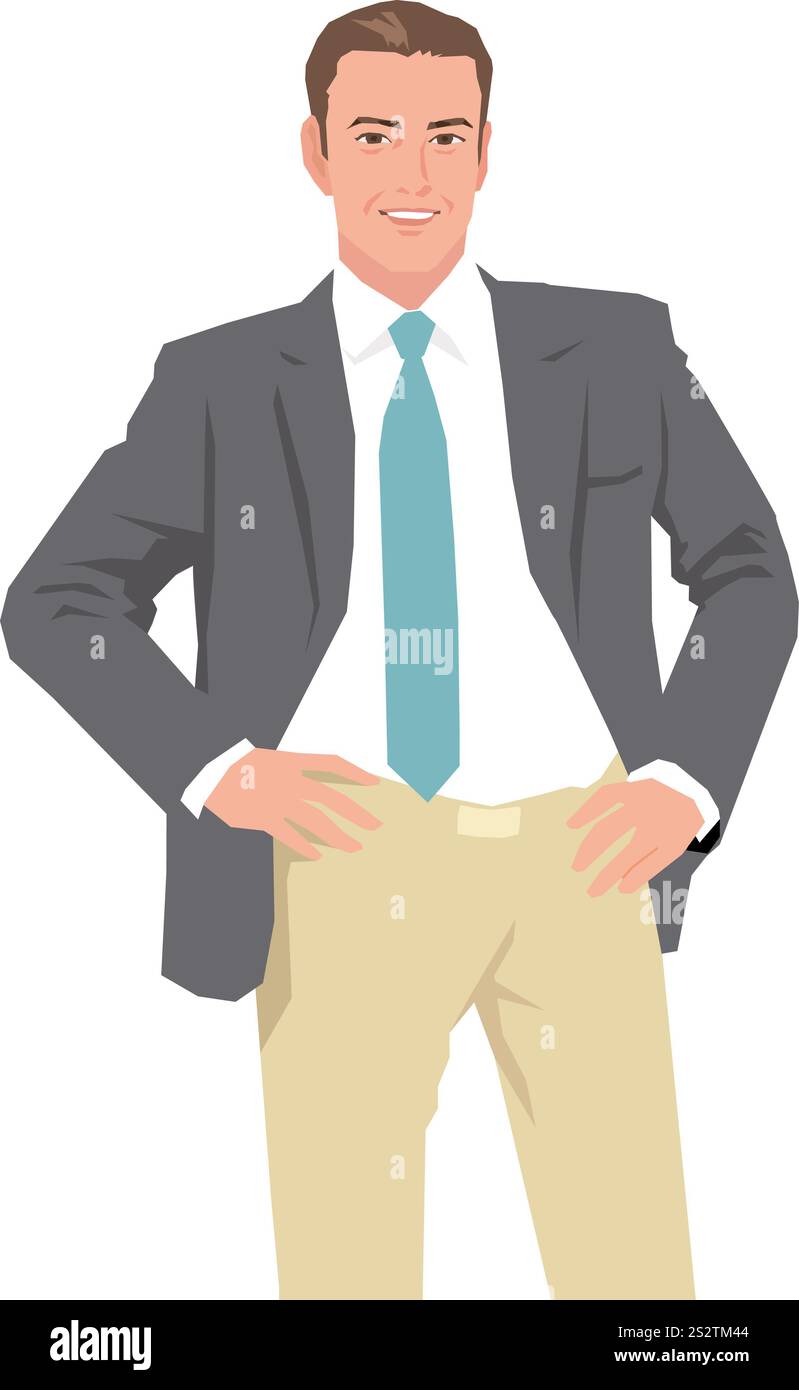 Homme d'affaires d'âge moyen plaçant les mains sur la taille Banque D'Images