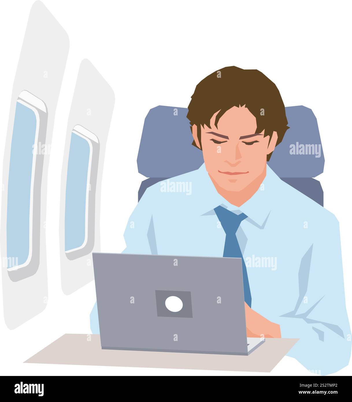 Jeune homme d'affaires exploitant un ordinateur à bord Banque D'Images