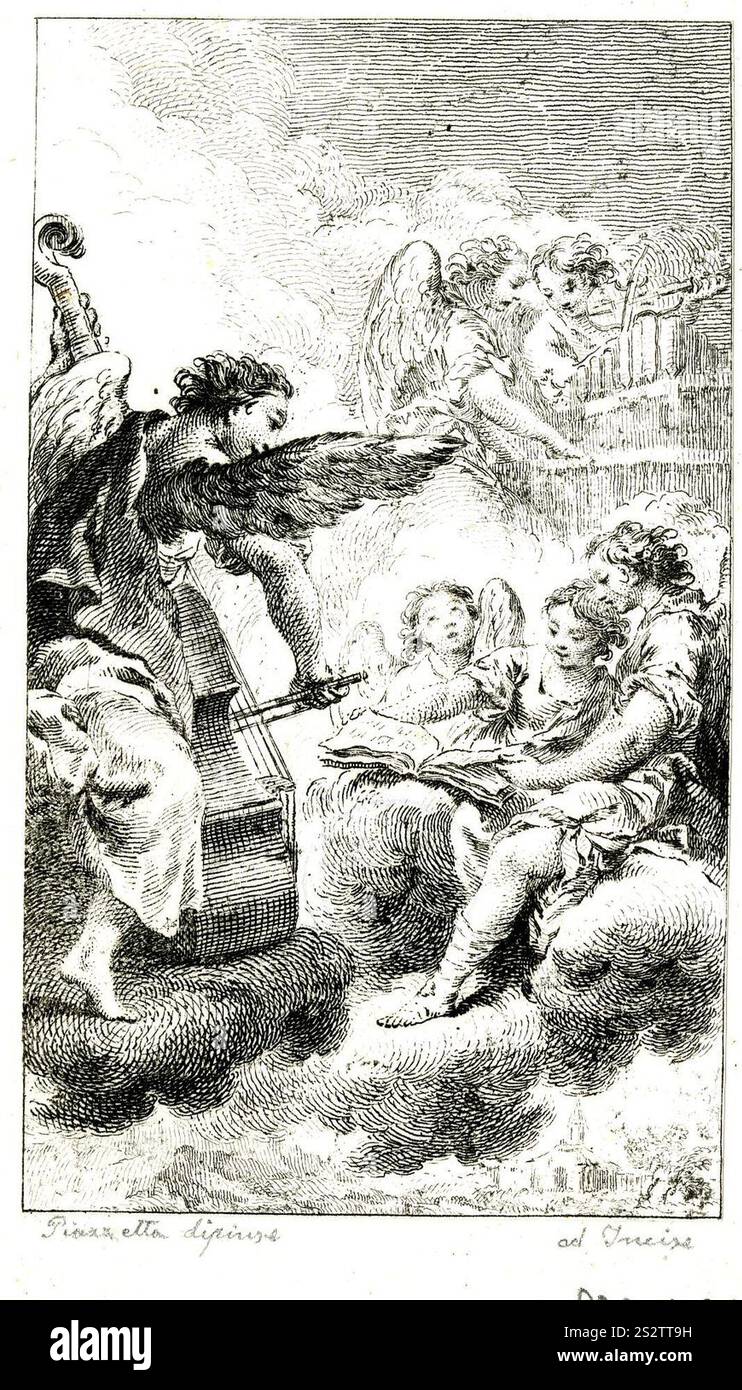 Francesco Bartolozzi - Cherubims et séraphins flottant sur les nuages au-dessus d'une église en bas à droite, 1943,0709.99. Banque D'Images