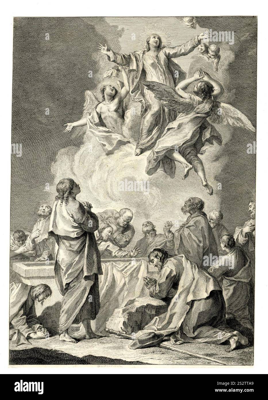 Francesco Bartolozzi - L'Assomption de la Vierge, avec les apôtres rassemblés autour du tombeau vide ; après Piazzetta, 1951,0714.255. Banque D'Images