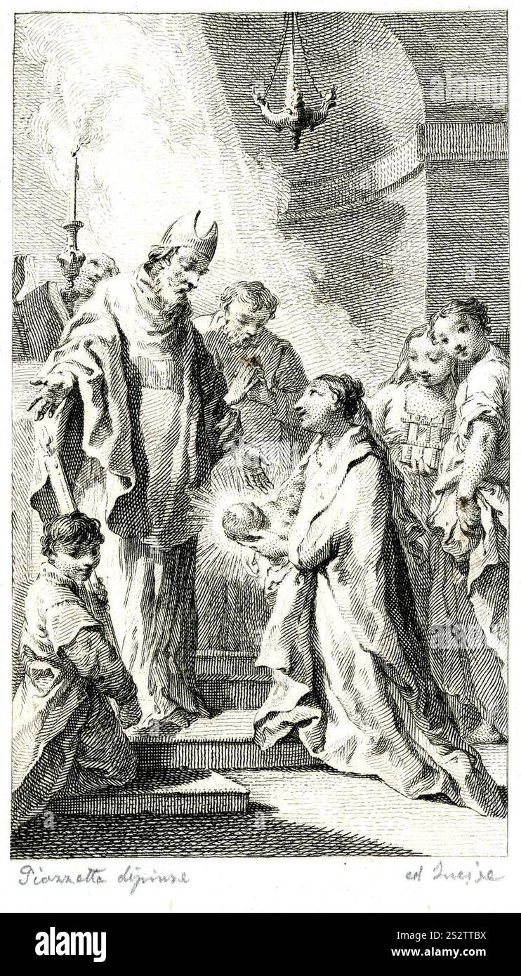 Francesco Bartolozzi - la présentation dans le temple ; la Vierge Marie présente l'enfant Christ au Grand prêtre. 1756, 1943, 0709, 93. Banque D'Images