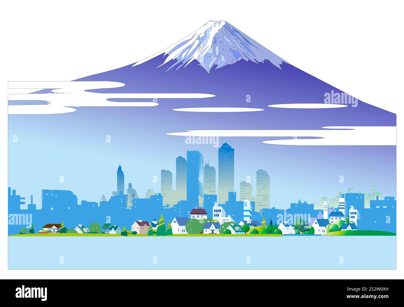 Fuji et ville belle illustration de fond Banque D'Images
