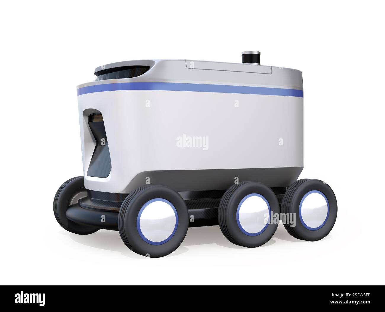 Image du robot de livraison sur fond blanc. Concept du dernier kilomètre Banque D'Images