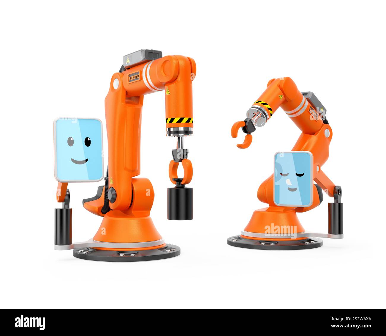 2 bras robotisés surveillés communiquant entre eux Banque D'Images