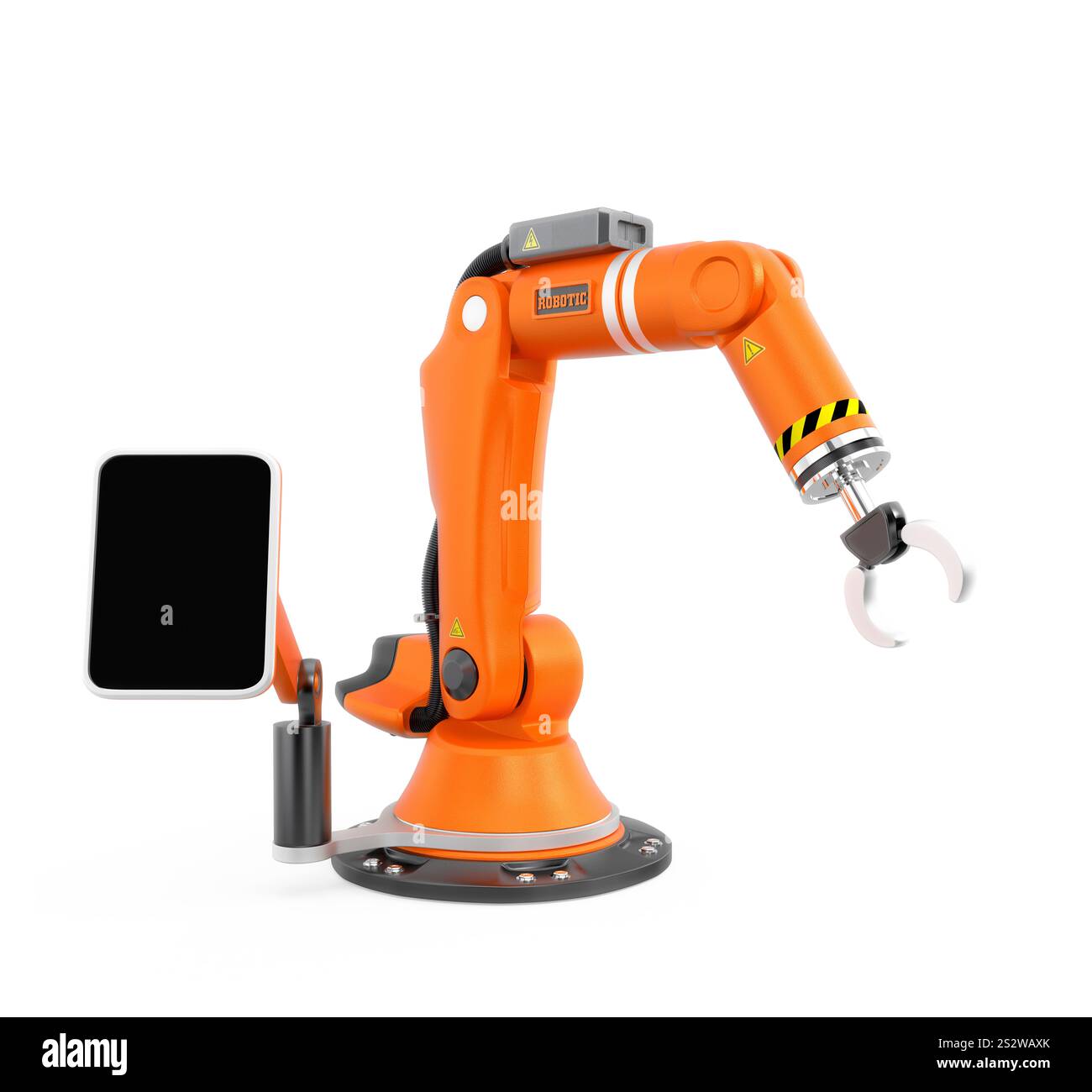Bras robot orange avec moniteur Banque D'Images