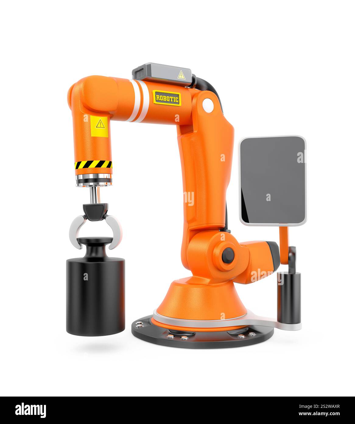 Bras robot orange avec moniteur Banque D'Images
