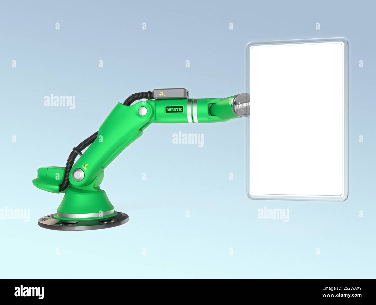 Bras robotique vert avec panneau de signature Banque D'Images