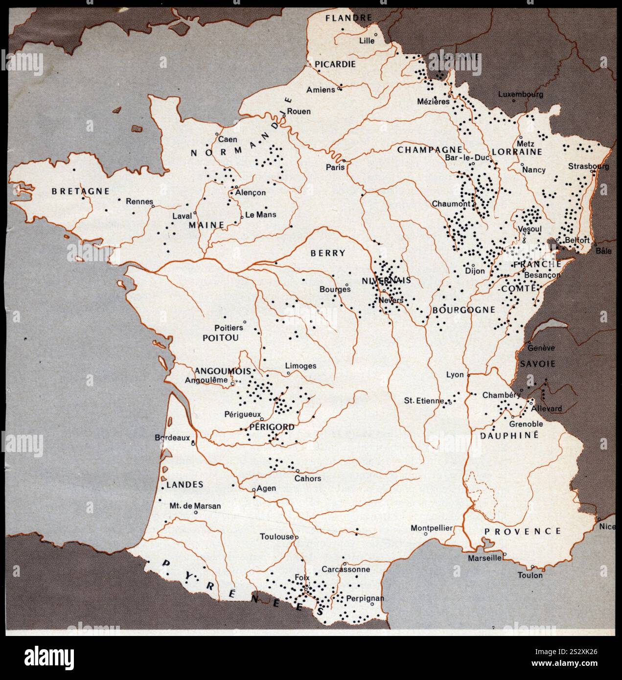 Carte de la métallurgie en France à la fin du XVIIIème siècle Banque D'Images