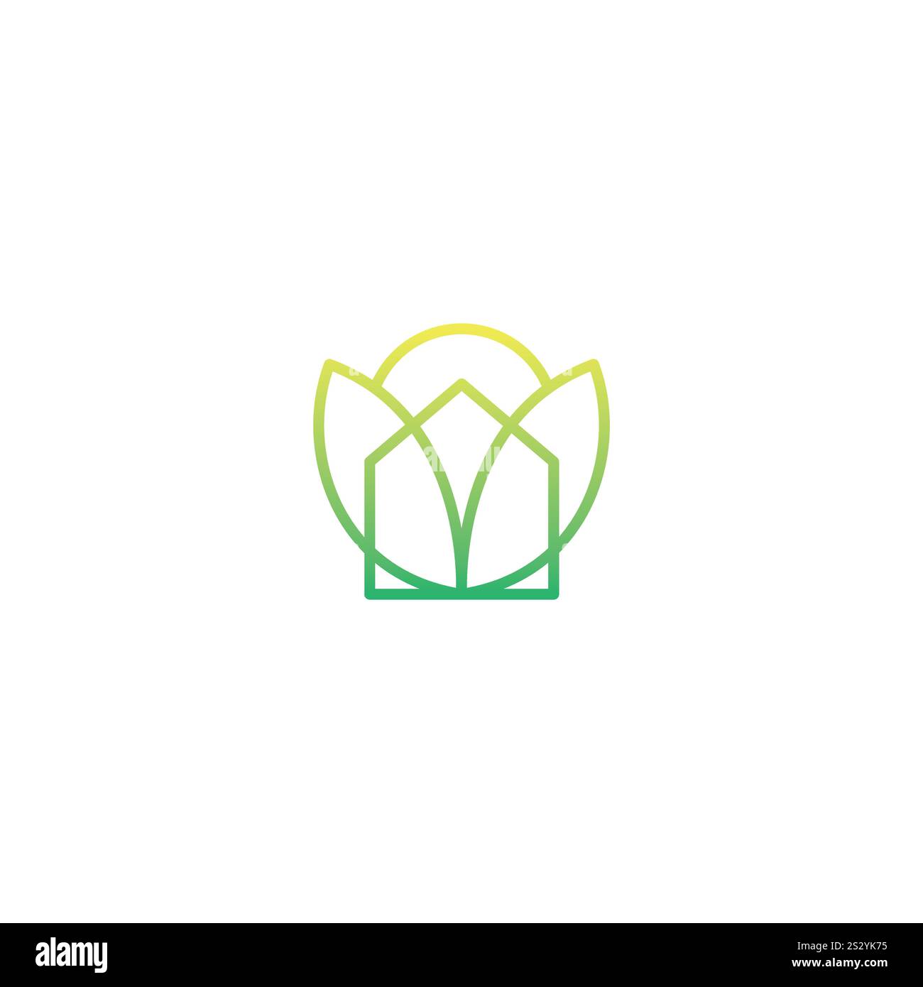 conception vectorielle de logo de maison de feuille simple. icône de la nature de la maison du soleil Illustration de Vecteur