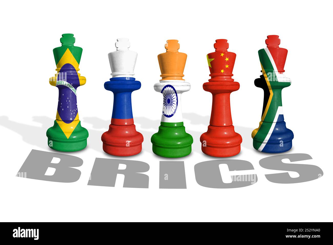 BRICS est un groupe de puissants états montants. Échecs fabriqués à partir de drapeaux des pays BRICS Banque D'Images