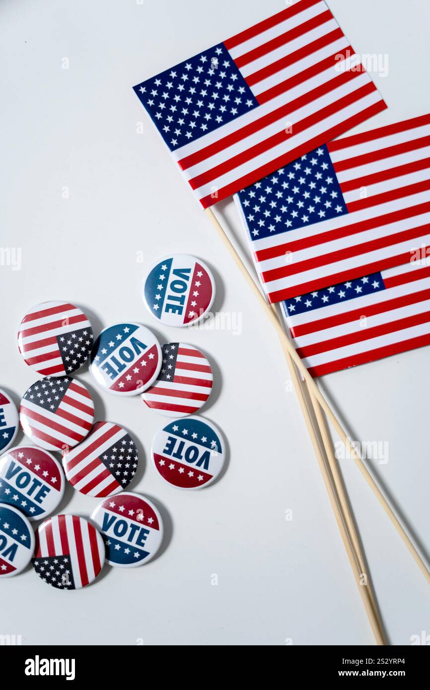 Badge du drapeau des États-Unis d'Amérique et badge de vote Banque D'Images