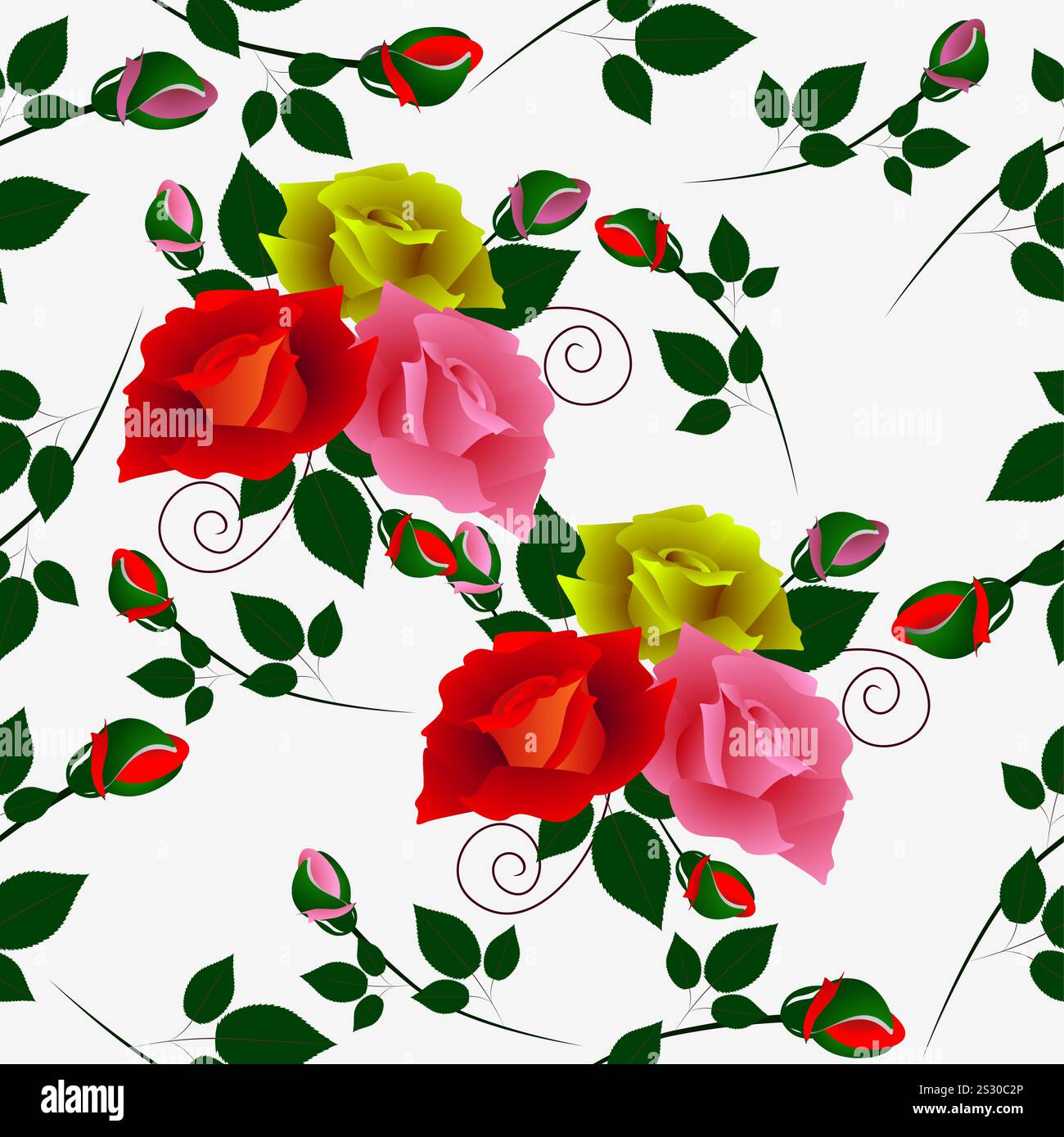 Motif floral sans couture trois roses. Illustration de Vecteur