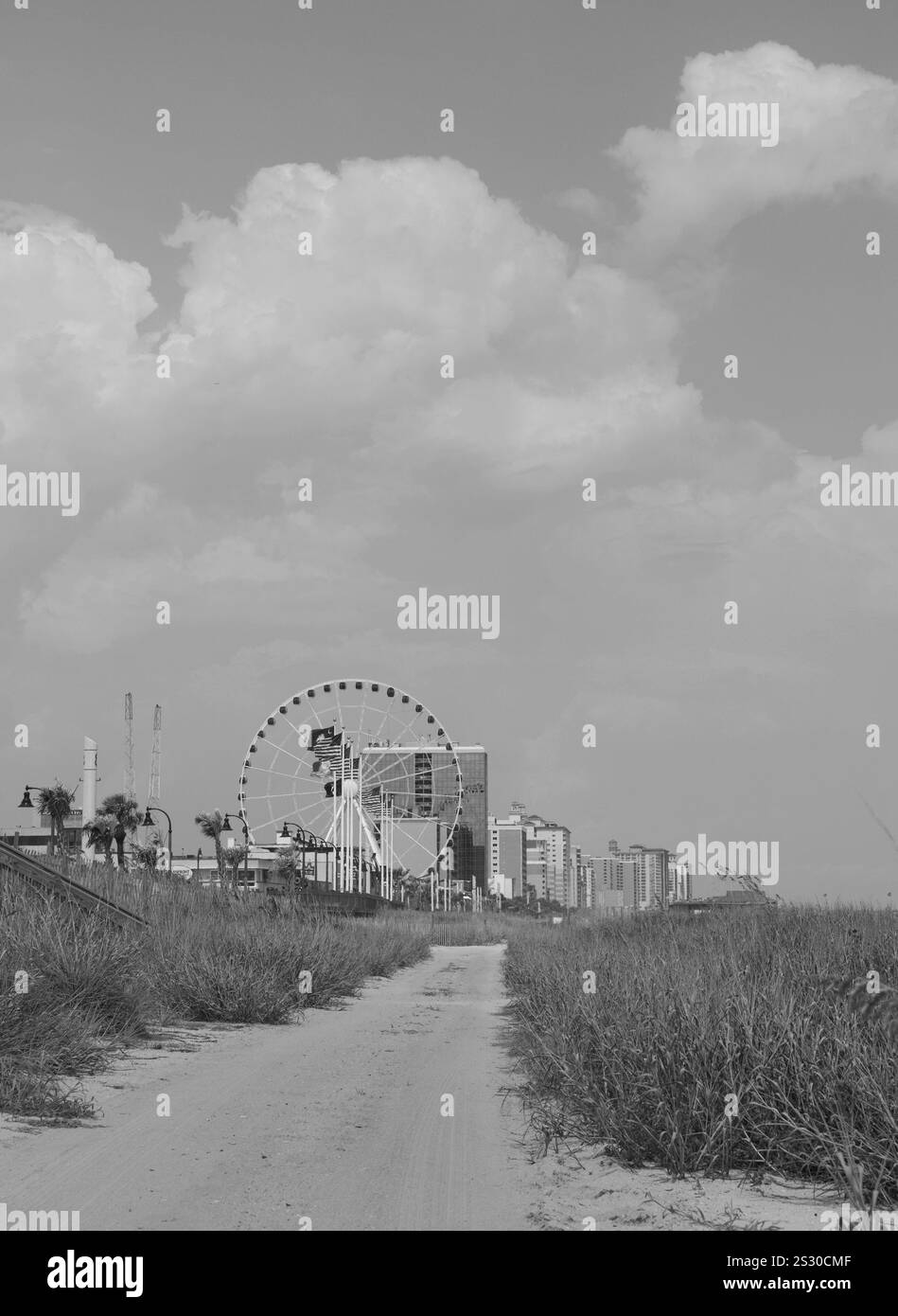 Skyline de Myrtle Beach, Caroline du Sud, États-Unis, avec l'emblématique SkyWheel sur la promenade et Promenade, vue en 2011. Banque D'Images