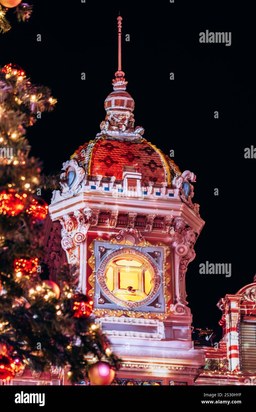 Gros plan du Casino Monte Carlo à Monaco avant Noël Banque D'Images