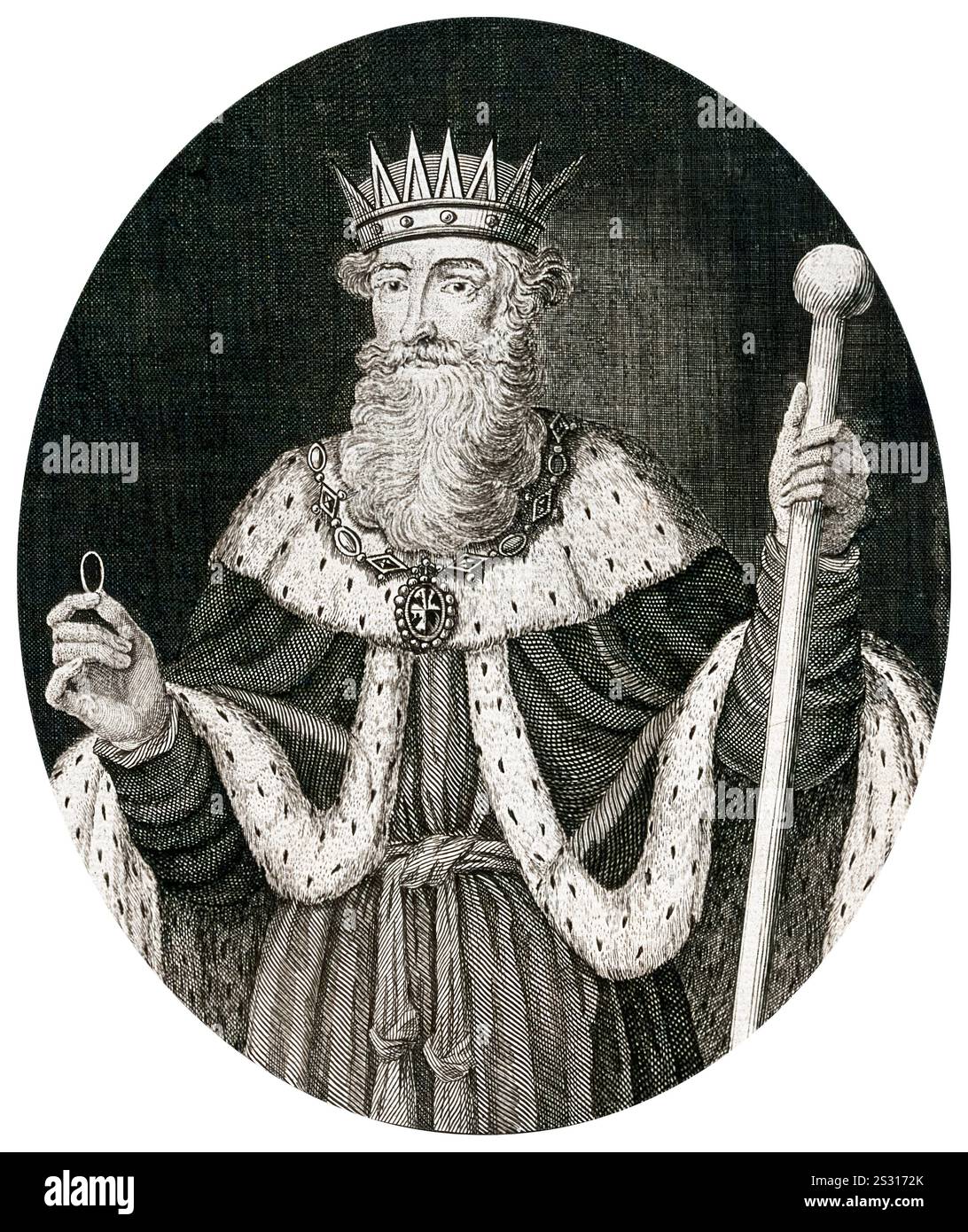 Édouard le Confesseur (vers 1003-1066), roi anglo-saxon d'Angleterre 1042-1066, portrait du XVIIIe siècle gravé par James Smith, 1733 Banque D'Images