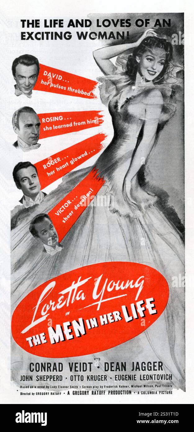 LES HOMMES DANS SA VIE RÉALISÉ PAR GREGORY RATOFF AVEC LORETTA JEUNE CONRAD VEIDT DEAN JAGGER JOHN SHEPPERD OTTO KRUGER AFFICHE DE L'ARCHIVE RONALD GRANT PY142/15 THE MEN IN HER LIFE (US 1941) RÉALISÉ PAR GREGORY RATOFF AVEC LORETTA JEUNE CONRAD VEIDT DEAN JAGGER JOHN SHEPPERD ( PLUS TARD CHANGÉ SON NOM EN SHEPPERD STRUDWICK) OTTO KRUGER PY142/15 date : 1941 Banque D'Images