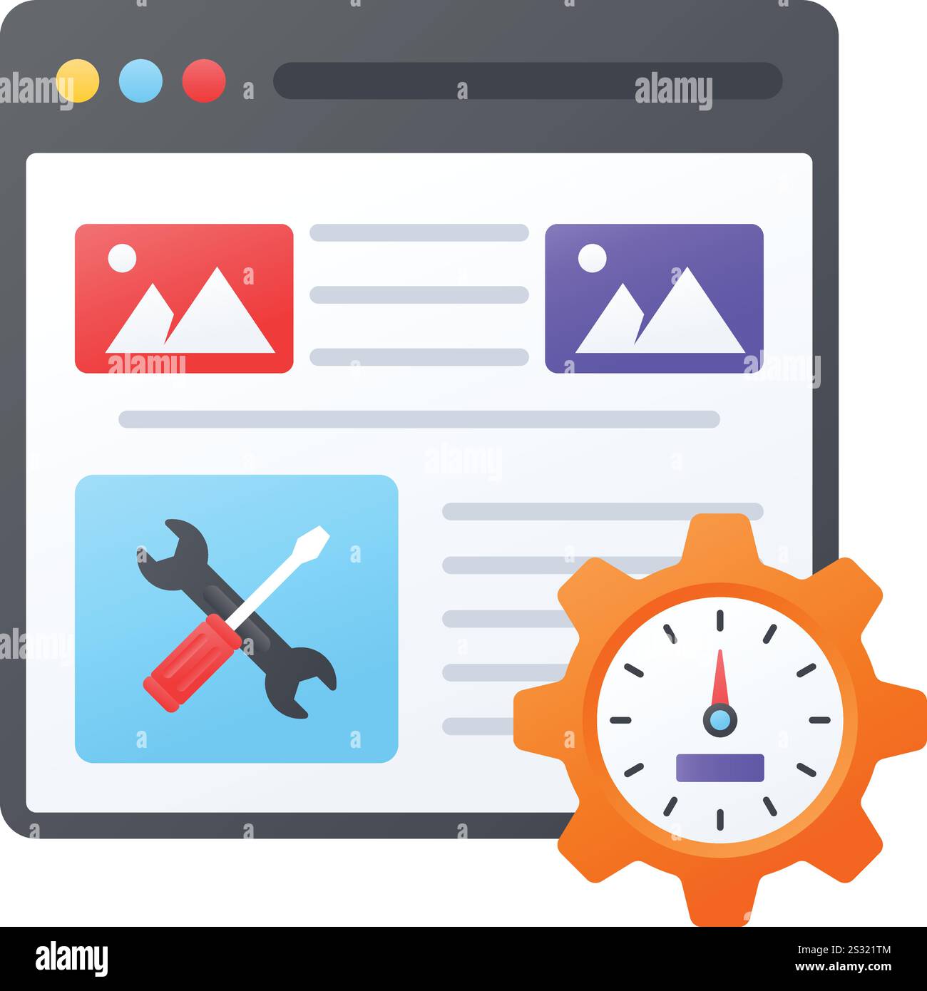 Concept d'augmentation de la vitesse ou des performances du site Web, conception vectorielle d'optimisation des performances Web, symbole de service d'hébergement Web, signe de machines informatiques Illustration de Vecteur