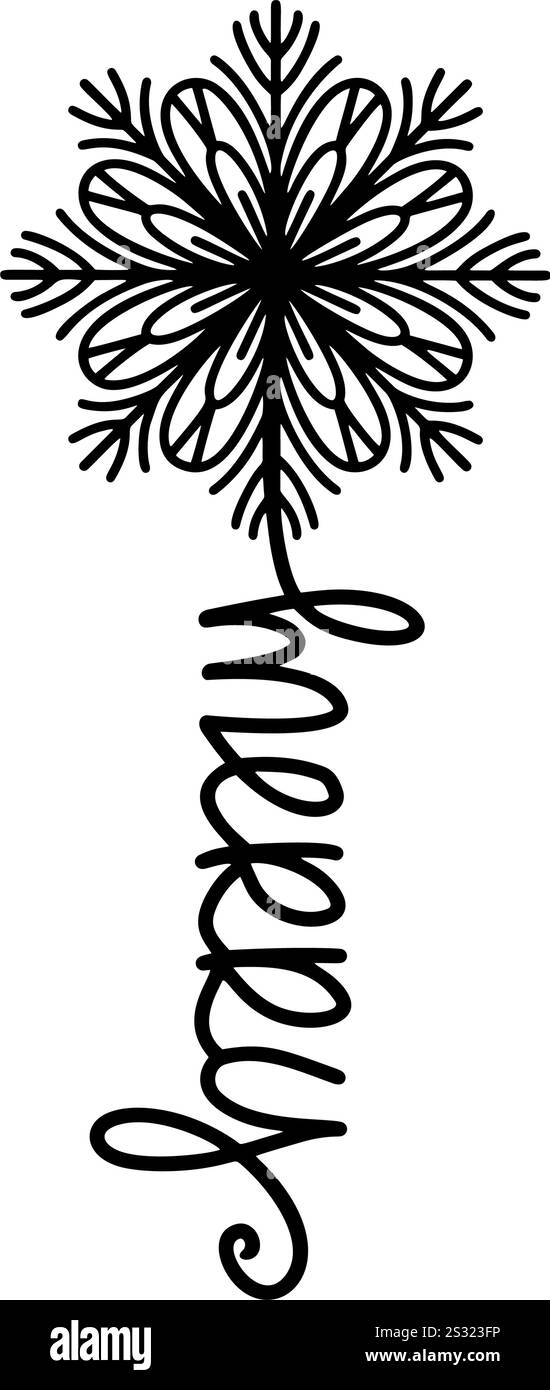 Silhouette gracieuse de flocon de neige avec texte joyeux. Image vectorielle pour des designs saisonniers confortables et élégants Illustration de Vecteur