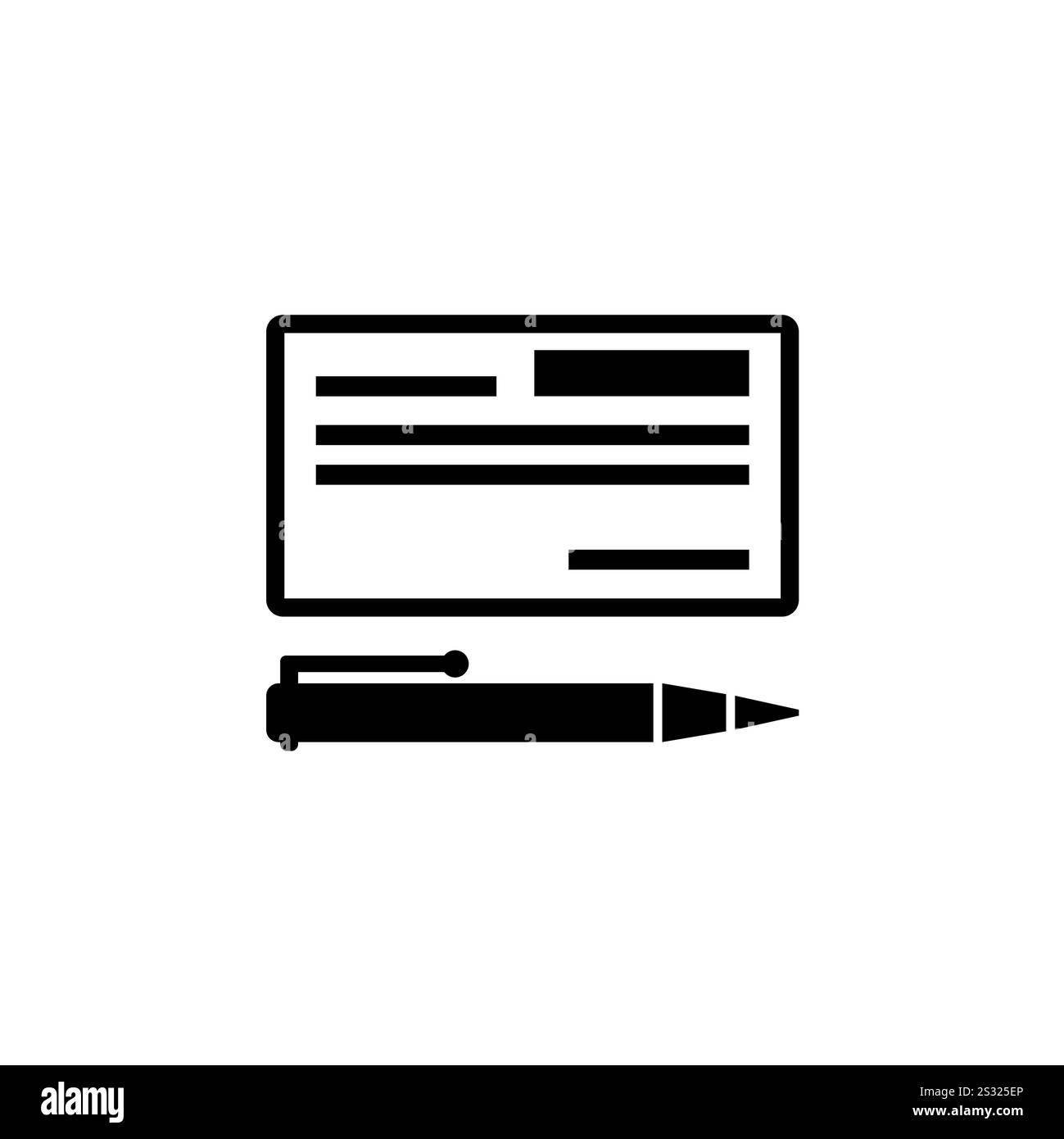 Personal Bank Money Check avec Pen Solid Flat Vector icône isolé sur fond blanc. Illustration de Vecteur