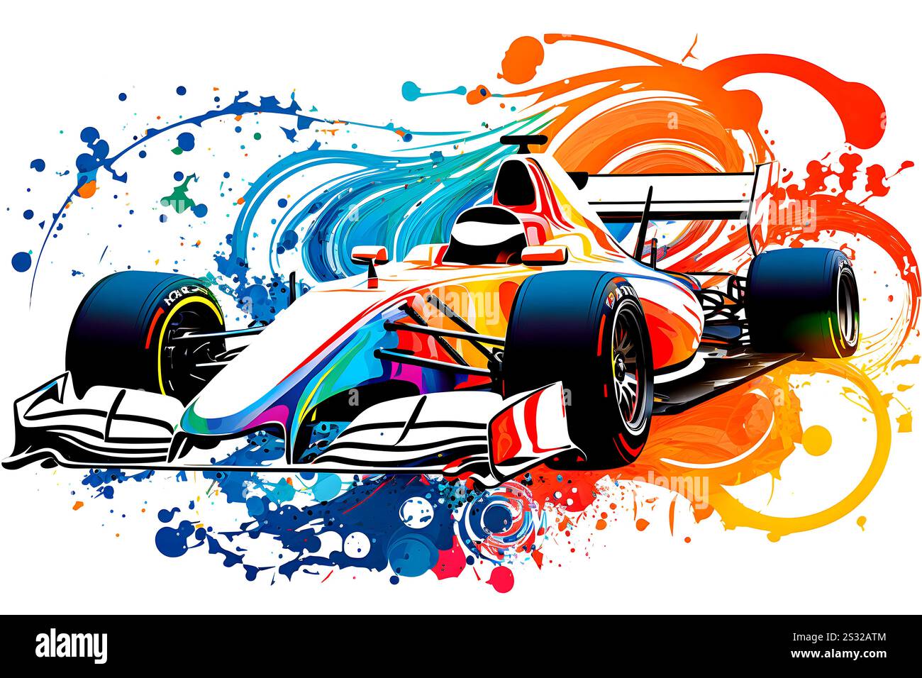 voiture rouge de course de formule un sur la boue aquarelle arc-en-ciel, isolée sur blanc. Réseau neuronal ai généré art Banque D'Images