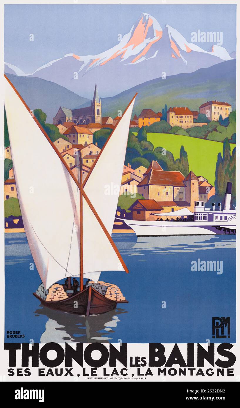 PLM. Thonon les bains, ses eaux, le lac, la montagne de Roger Broders (1883-1953). Affiche publiée en 1929 en France. Banque D'Images