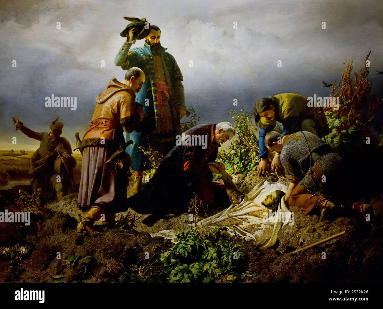 La découverte du cadavre du roi Louis II 1860 par Bertalan Székely (1835-1910) Musée des Beaux-Arts, Hongrois, Hongrie, immortalisé par le peintre hongrois Bertalan Székely. Selon Wikipédia, « presque toute l'armée royale hongroise a été détruite en près de deux heures sur le champ de bataille. » Banque D'Images
