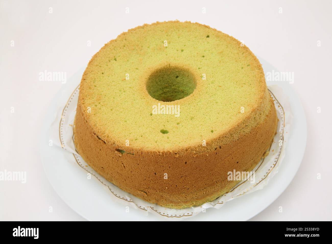 Pandan mousseline Cake Green de Singapour, éponge de couleur verte faite avec le jus de feuilles de Pandanus amaryllifolius Banque D'Images