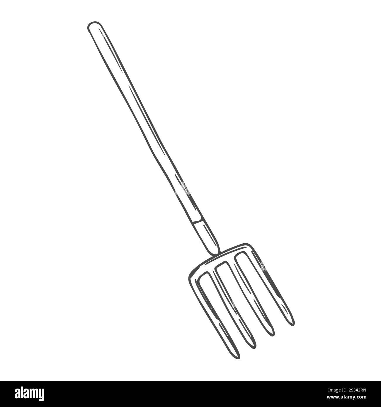 fourche pour travaux agricoles avec foin et herbe, fourche vectorielle dessin simple Illustration de Vecteur