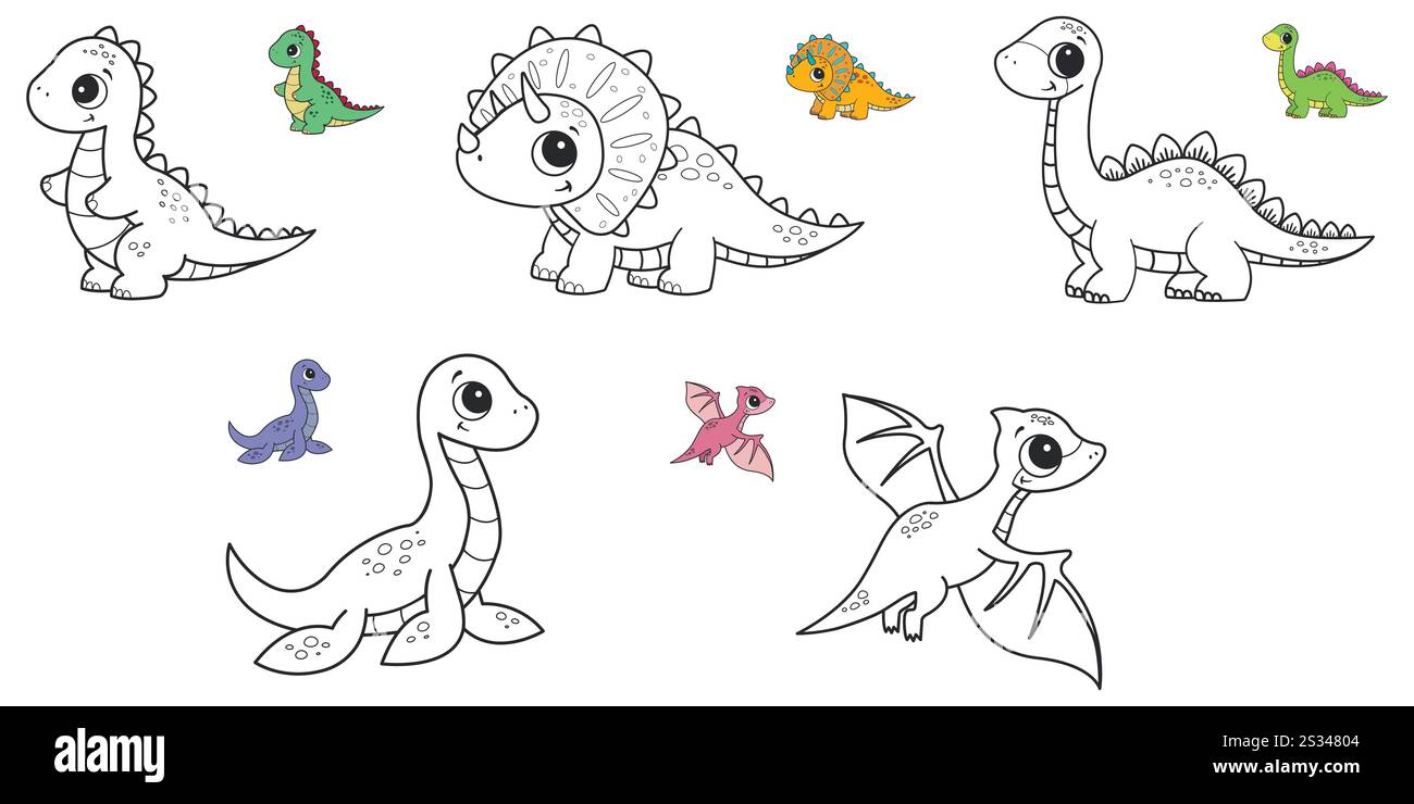 Ensemble de pages à colorier avec des dinosaures. Illustration vectorielle. Illustration de Vecteur