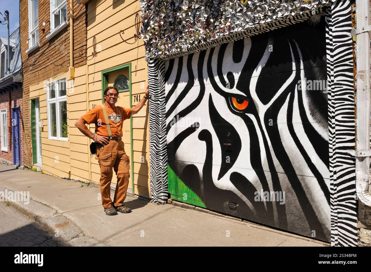 Street art de la rue Ste-Claire dans le quartier St-Jean-Baptiste par l'artiste visuel Sylvain Michaud, Québec, Province de Québec, Canada, Amérique du Nord Banque D'Images
