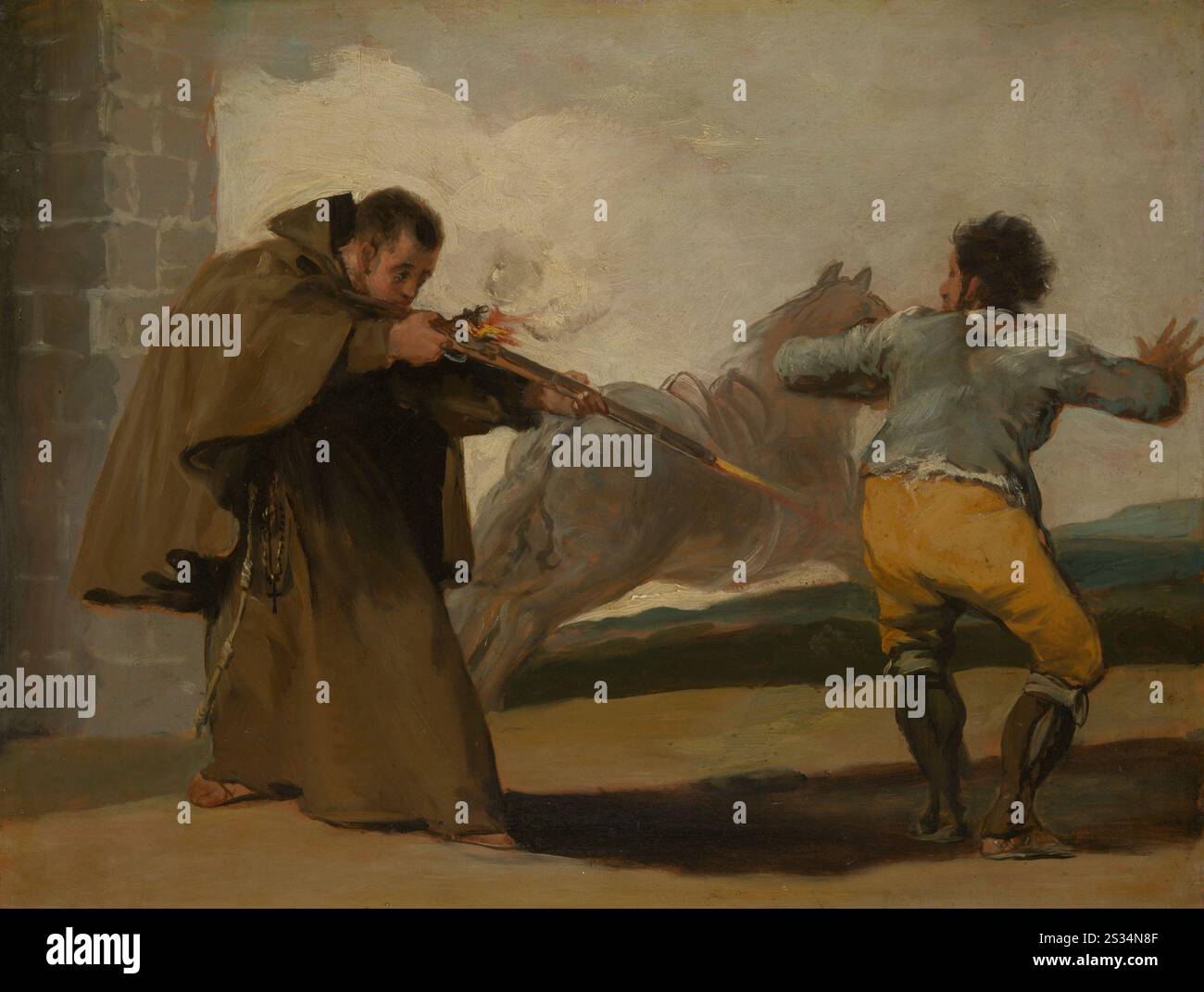 Titre : frère Pedro tire El Maragato comme son cheval s'enfuit artiste : Francisco José de Goya y Lucientes année : c. 1806 médium : huile sur panneau dimensions : 29,2 × 38,5 cm emplacement : The Art Institute of Chicago, il Banque D'Images