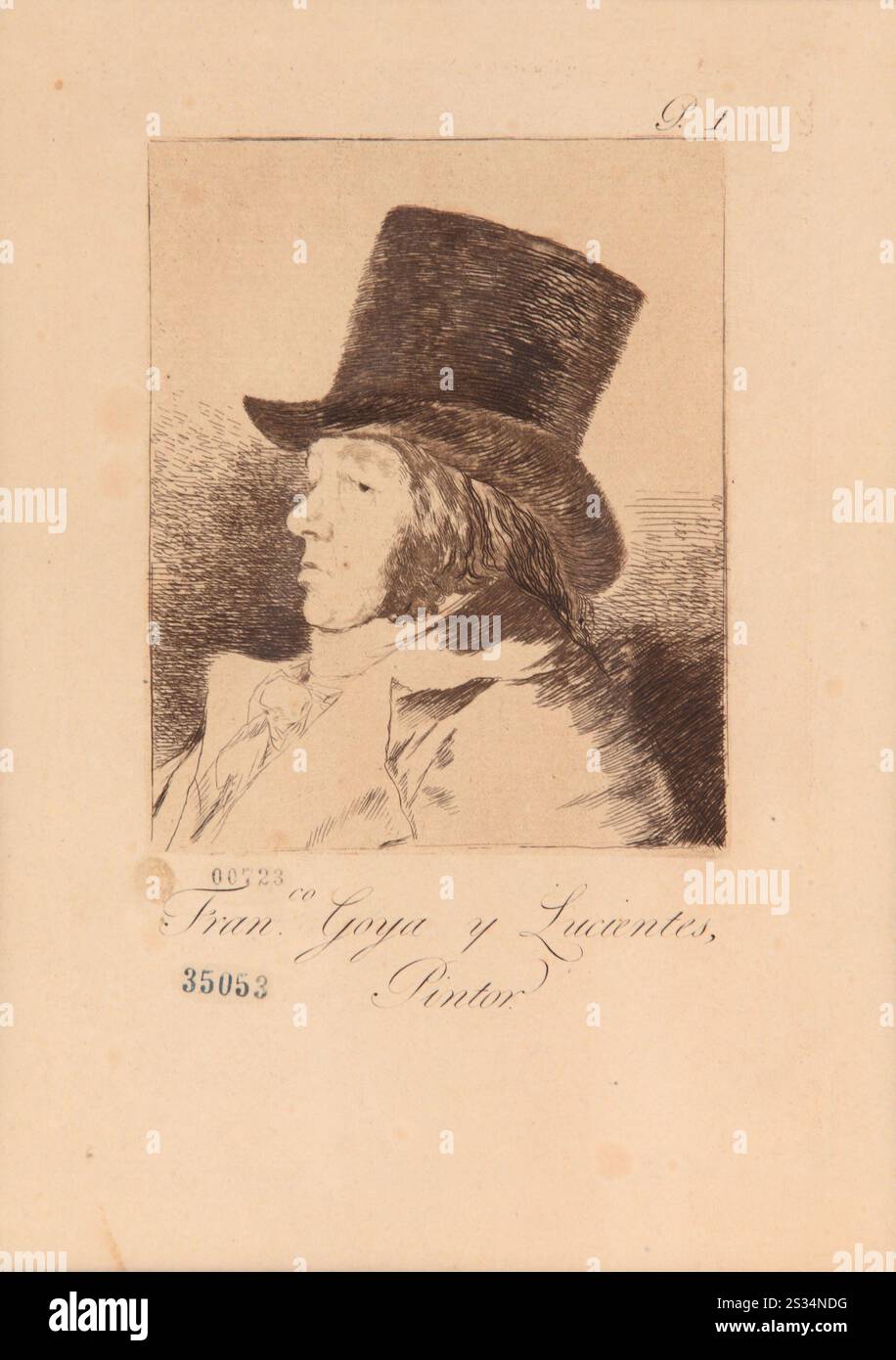 Titre : Autoportrait (Autorretrato) (Serie Los Caprichos - The Caprices) artiste : Francisco José de Goya y Lucientes année : 1799 médium : gravure, ciseau japonais, aquatinte brunie sur papier verdoyant dimensions : 36 x 26 cm lieu : Museo Nacional de Bellas Artes, Buenos Aires Banque D'Images