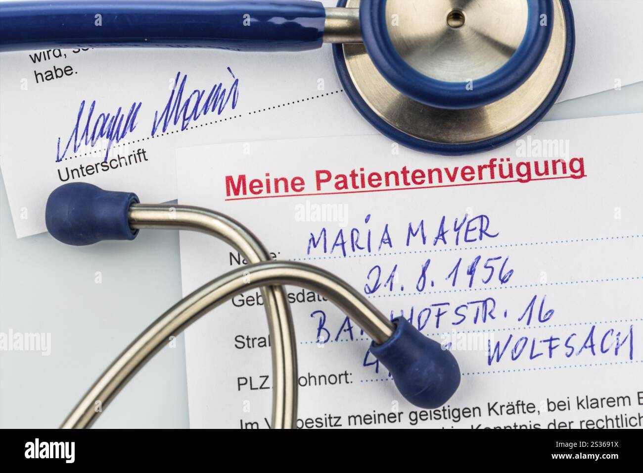 Un testament vivant en allemand. Instructions pour le médecin ou l'hôpital en cas de maladie terminale Banque D'Images