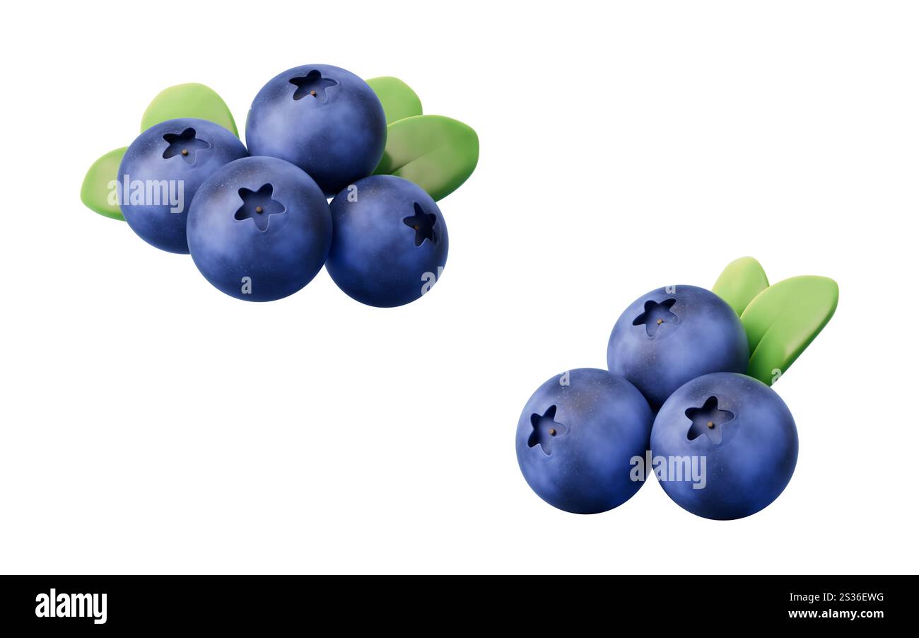 Fruit de myrtille au goût sucré et rafraîchissant, rendu 3D. Illustration 3D. Banque D'Images