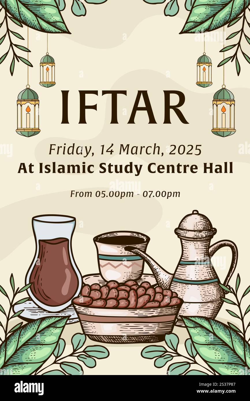 ramadan iftar illustration de bannière verticale dans le style dessiné à la main Illustration de Vecteur