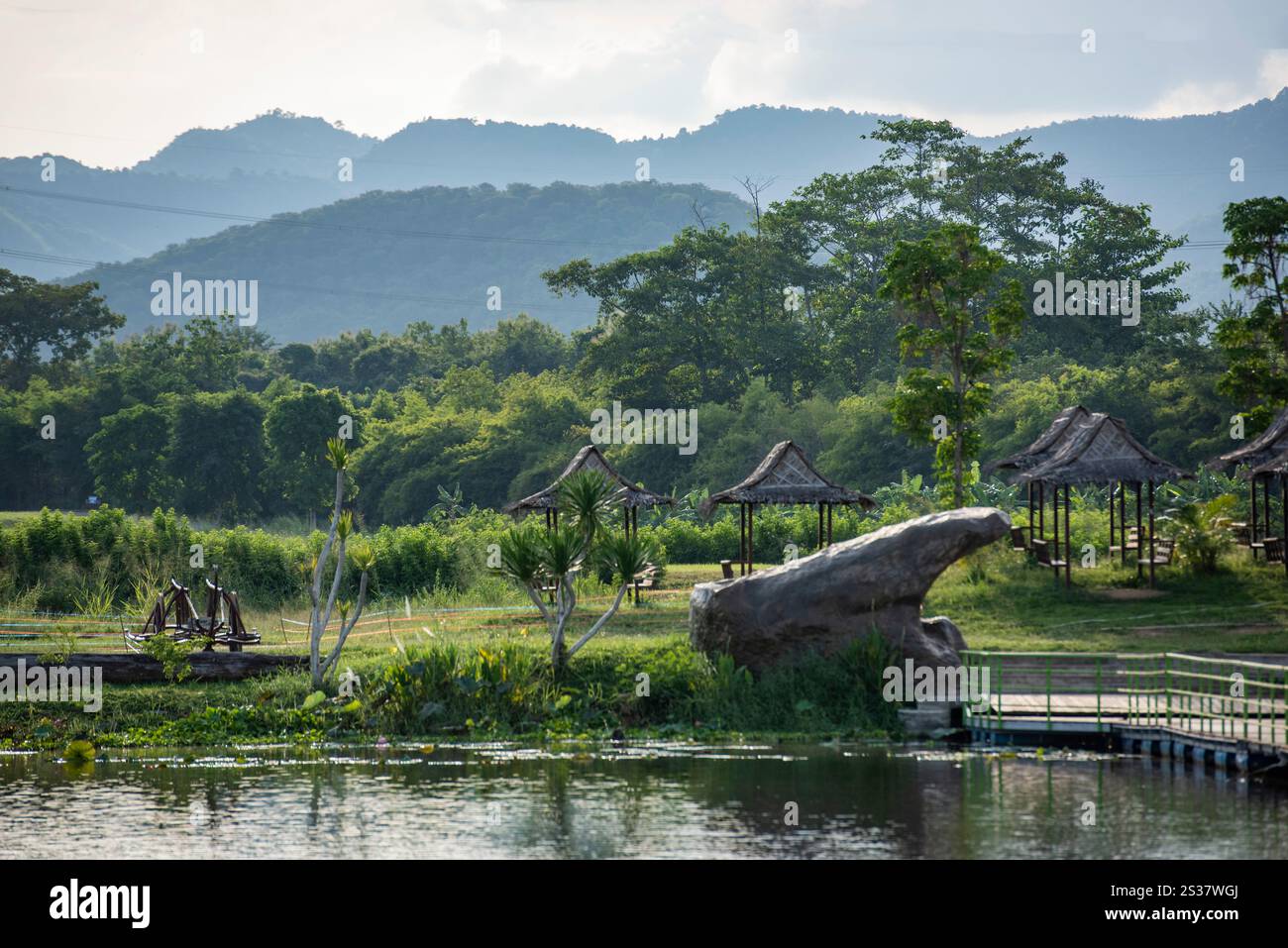 Un jardin forestier avec des plantes tropicales au Wat Huay Mongkol près de la ville de Hua Hin dans la province de Prachuap Khiri Khan en Thaïlande, Thaïlande, Banque D'Images