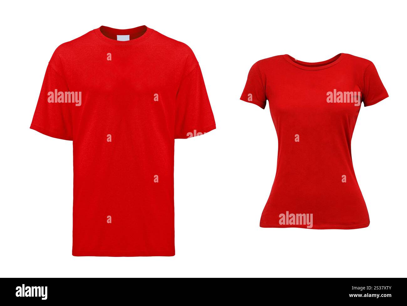T-shirt rouge pour femmes et hommes isolé sur fond blanc. T-shirt pour femme et homme Banque D'Images