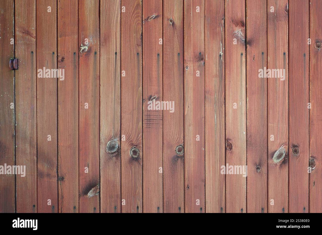 Gros plan de panneaux de clôture en bois brun. Beaucoup de planches de bois verticales comme un mur complet. Gros plan de panneaux de clôture en bois brun. Beaucoup de planches de bois verticales Banque D'Images