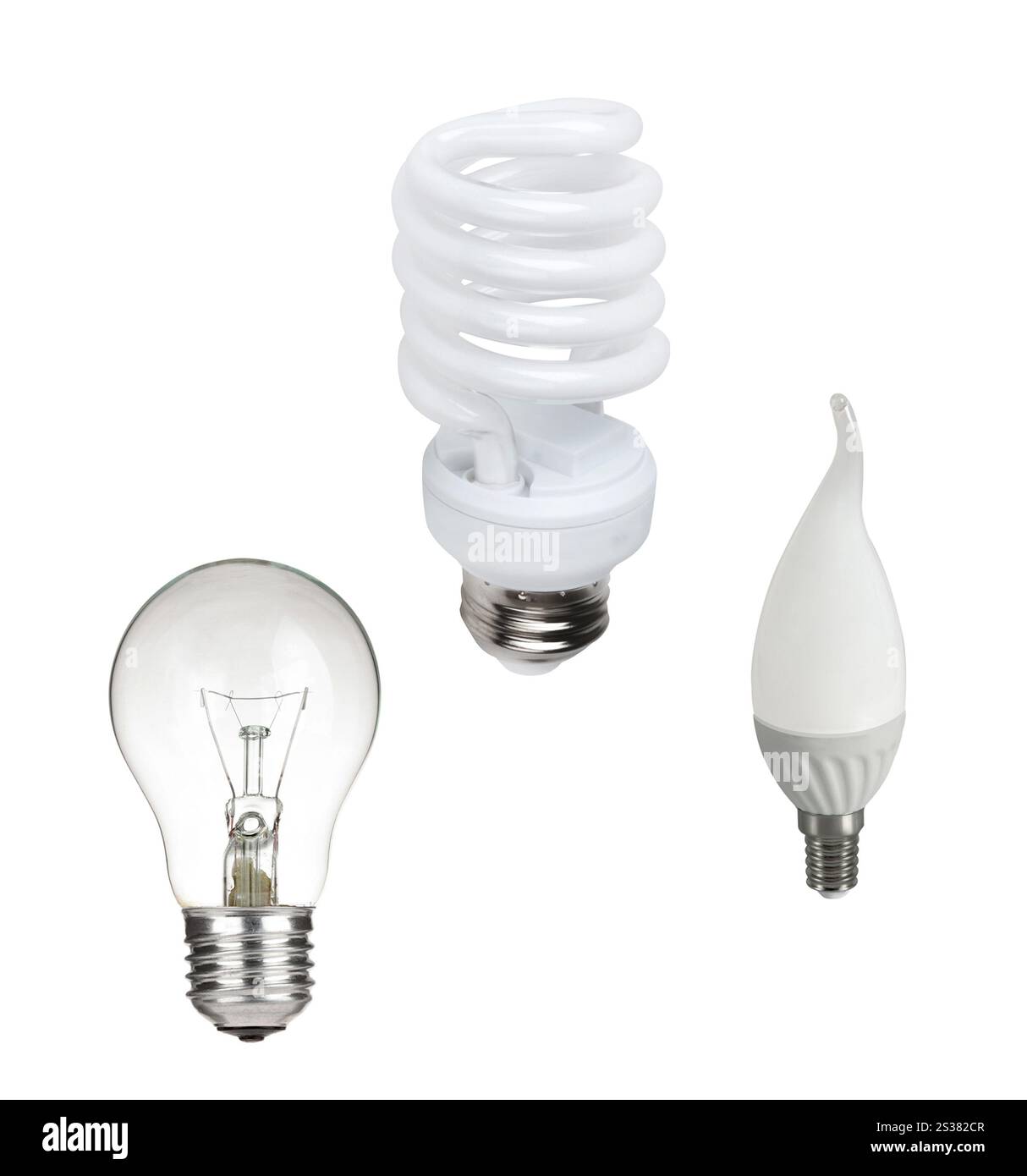 Ampoules classiques et économiseuses isolées sur fond blanc. Ampoules classiques et économiques Banque D'Images