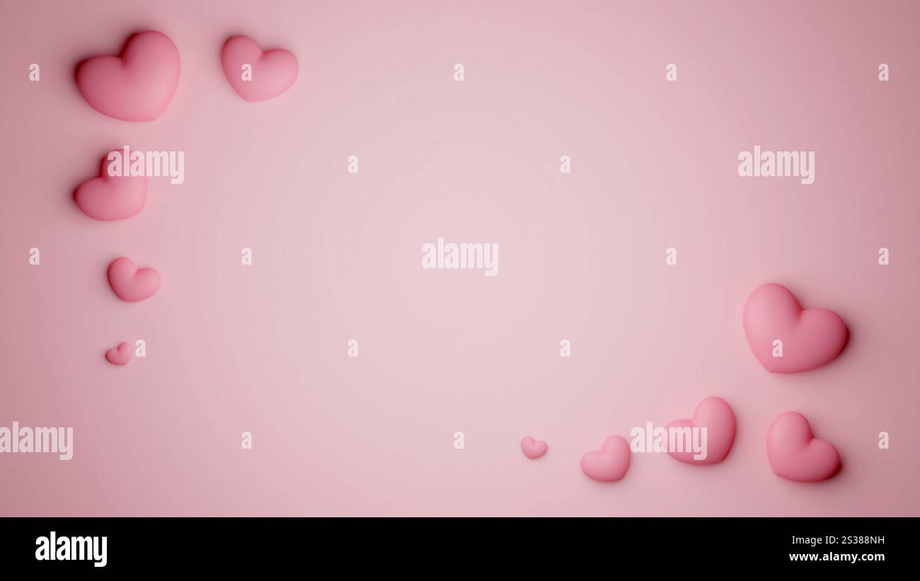 Élégance toile de fond de célébration Saint-Valentin. Design romantique de couleur rose avec coeurs. Copier l'espace pour le texte. Banque D'Images