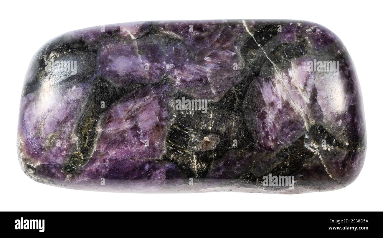 Gros plan d'un échantillon de pierre naturelle de la collection géologique - minerai kataranskite en panne isolé sur fond blanc de la péninsule de Kola Banque D'Images