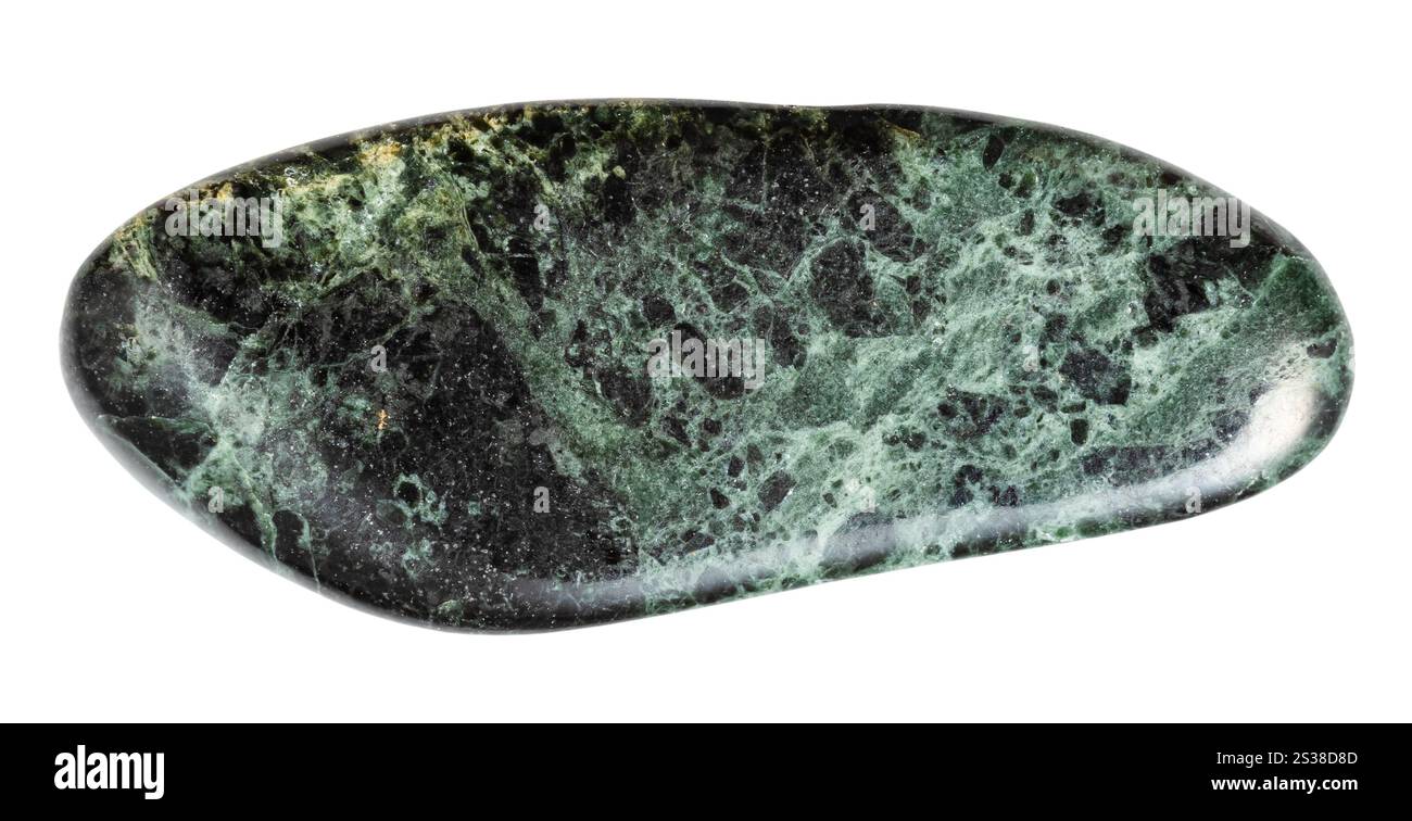 gros plan de l'échantillon de pierre naturelle de la collection géologique - minéral komatiite péridotitique serpentinisé poli isolé sur fond blanc Banque D'Images