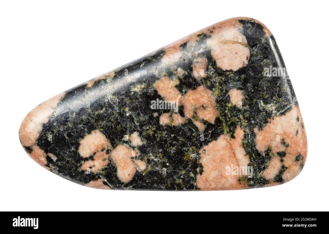 Gros plan de l'échantillon de pierre naturelle de la collection géologique - minéral gabbro poli isolé sur fond blanc de Carélie Banque D'Images