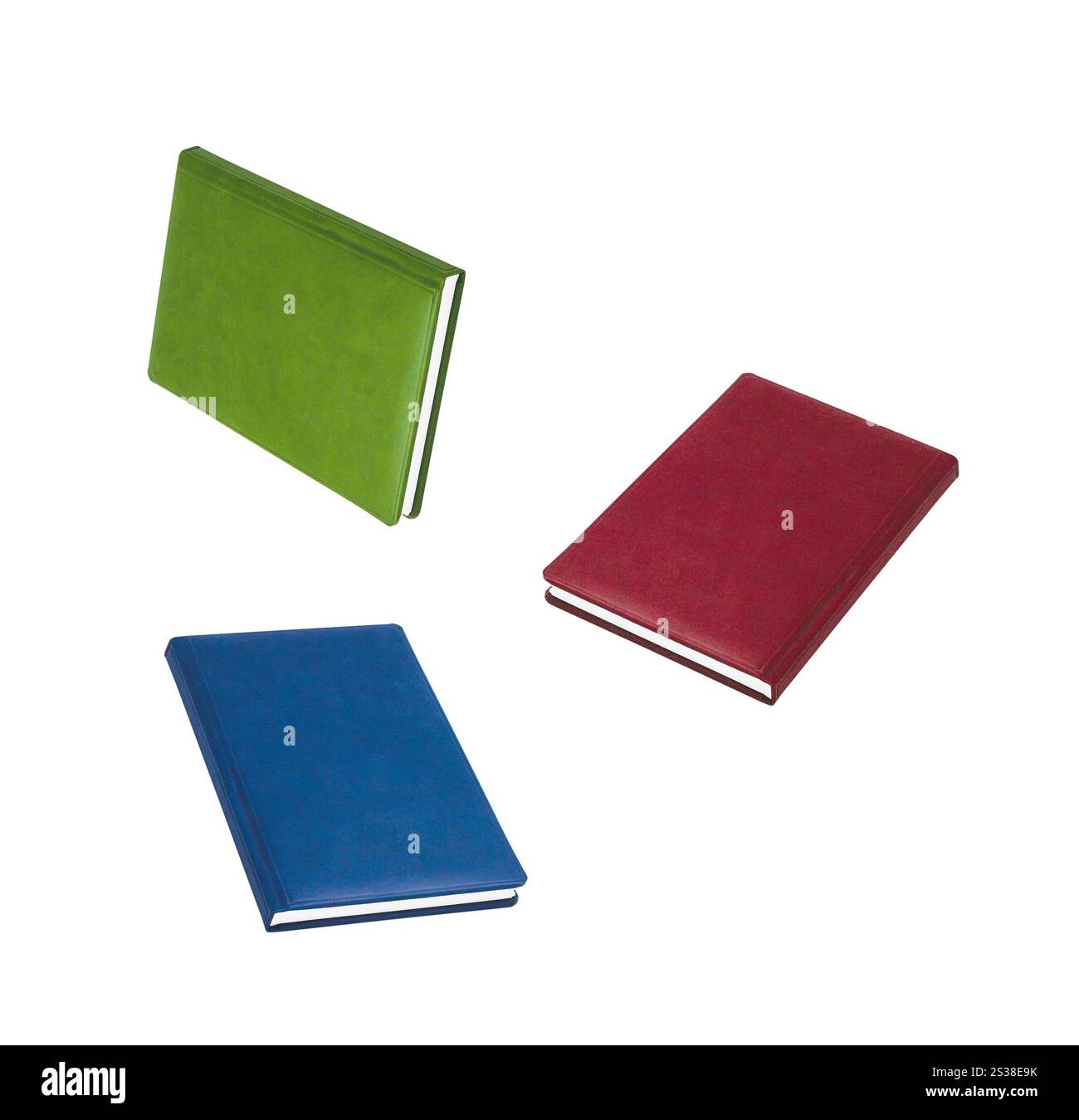 livres rouges, verts et bleus sur fond blanc. livres rouges, verts et bleus Banque D'Images