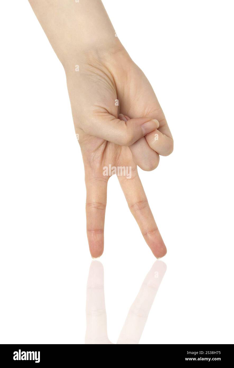 Main avec deux doigts isolés sur blanc. Main avec deux doigts Banque D'Images