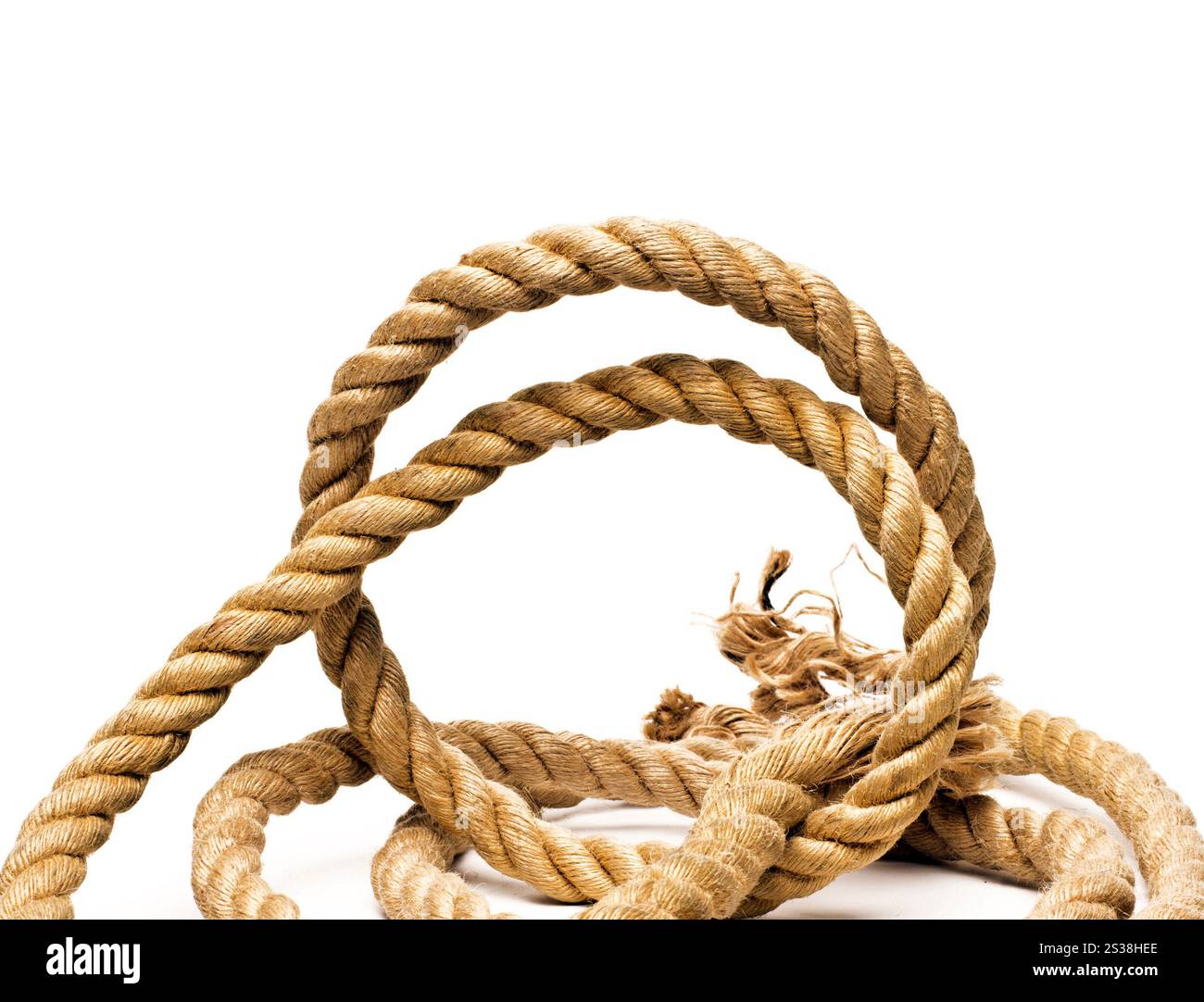 corde de navire et noeud isolé sur fond blanc. corde et nœud de bateau isolés Banque D'Images