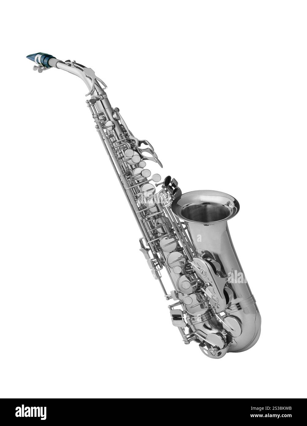 Saxophone ténor saxophone argenté isolé sur blanc. Saxophone ténor saxophone argenté Banque D'Images