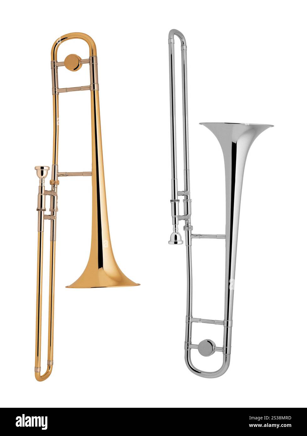 Le trombone en laiton isolé sur blanc. Le trombone en laiton Banque D'Images