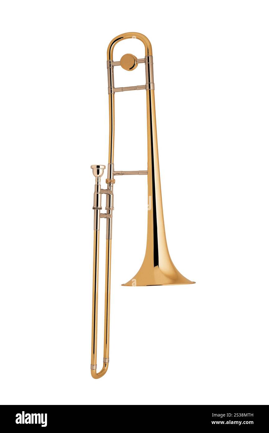Le trombone en laiton isolé sur blanc. Le trombone en laiton Banque D'Images