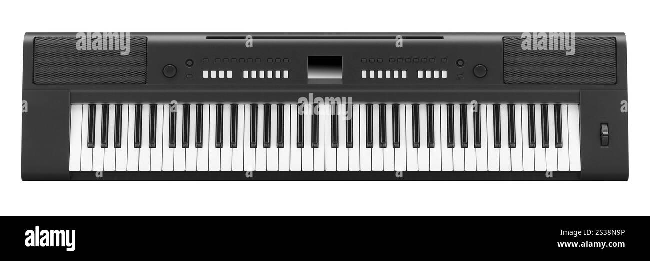 Synthétiseur gris foncé isolé sur fond blanc. Synthétiseur gris foncé Banque D'Images